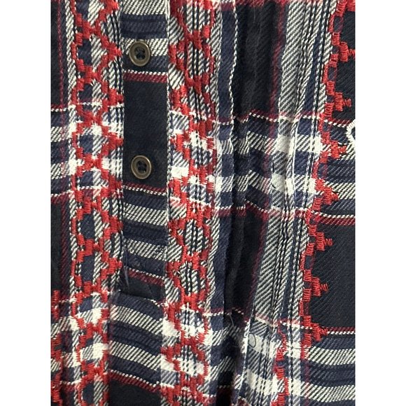 Knox Rose size L navy plaid embroidered 1/2 button v neck soft flannel like top - Picture 2 of 7